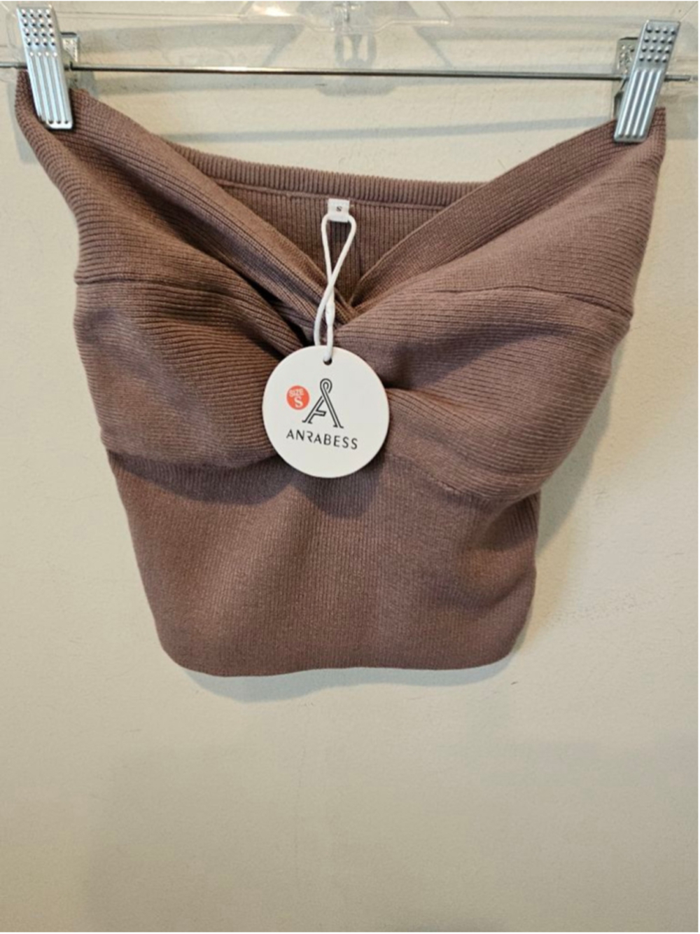 Women's ANRABESS NWT Brown Ribbed Knit Bandeau Tube Top S - Picture 7 of 12